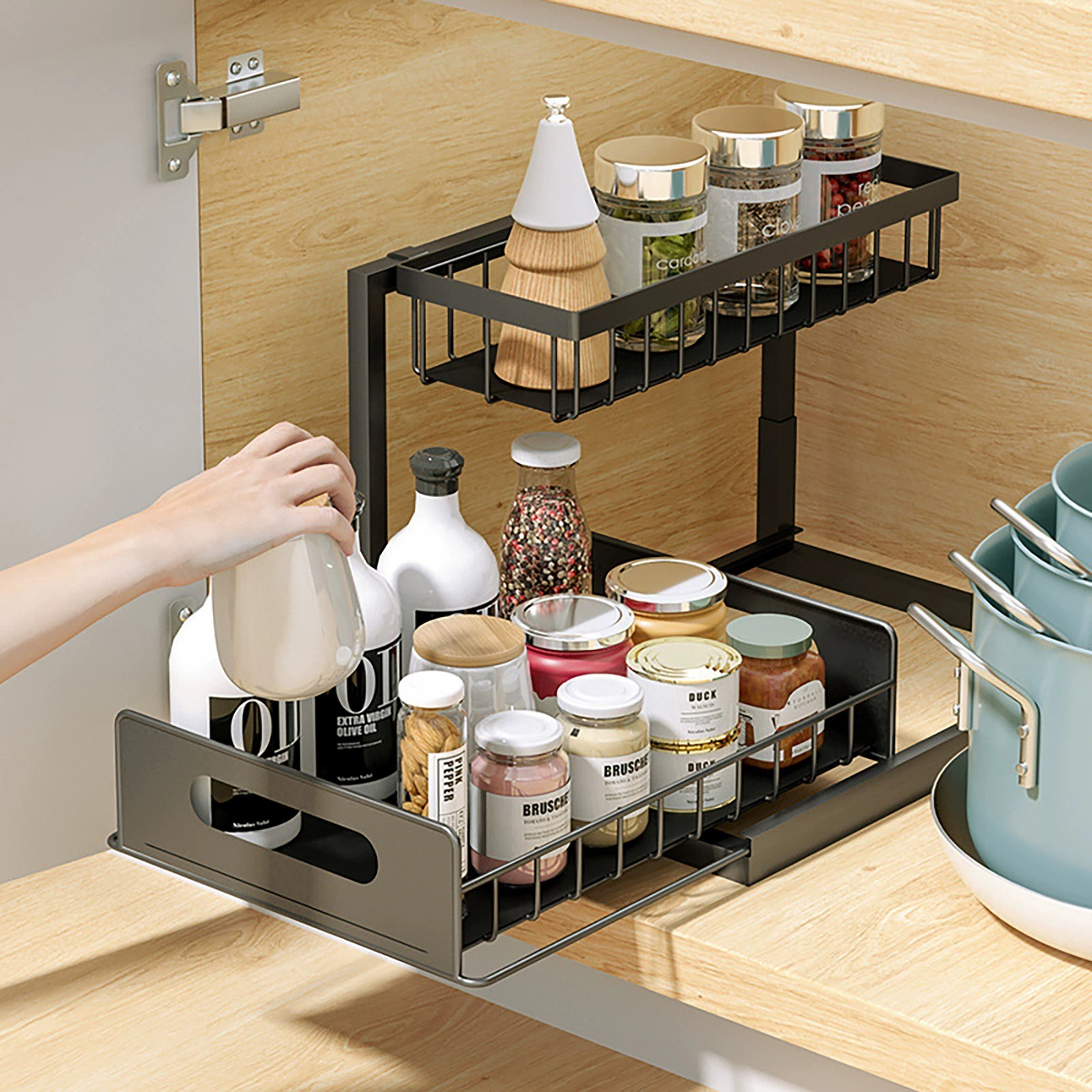 No-drill double-layer kitchen sink storage rack, multi-layer rack, multifunctional home storage rack, no drilling required