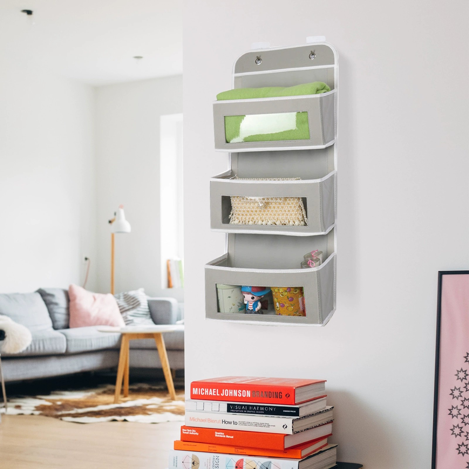 Open storage hanging bag, home wall storage bag, living room hanging display rack, wall-mounted storage bag