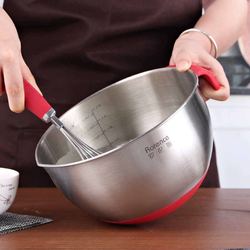 Lawrence Mixing Bowl Egg Beating Bowl 304 Stainless Steel with Splash-Proof Lid, Non-Slip Deep Design for Whipping Cream Baking Tool