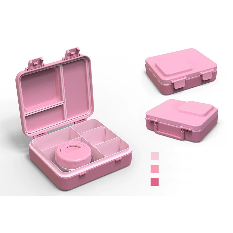 New plastic four-compartment lunch box, rectangular sealed lunch box, can add logo, cafeteria lunch box