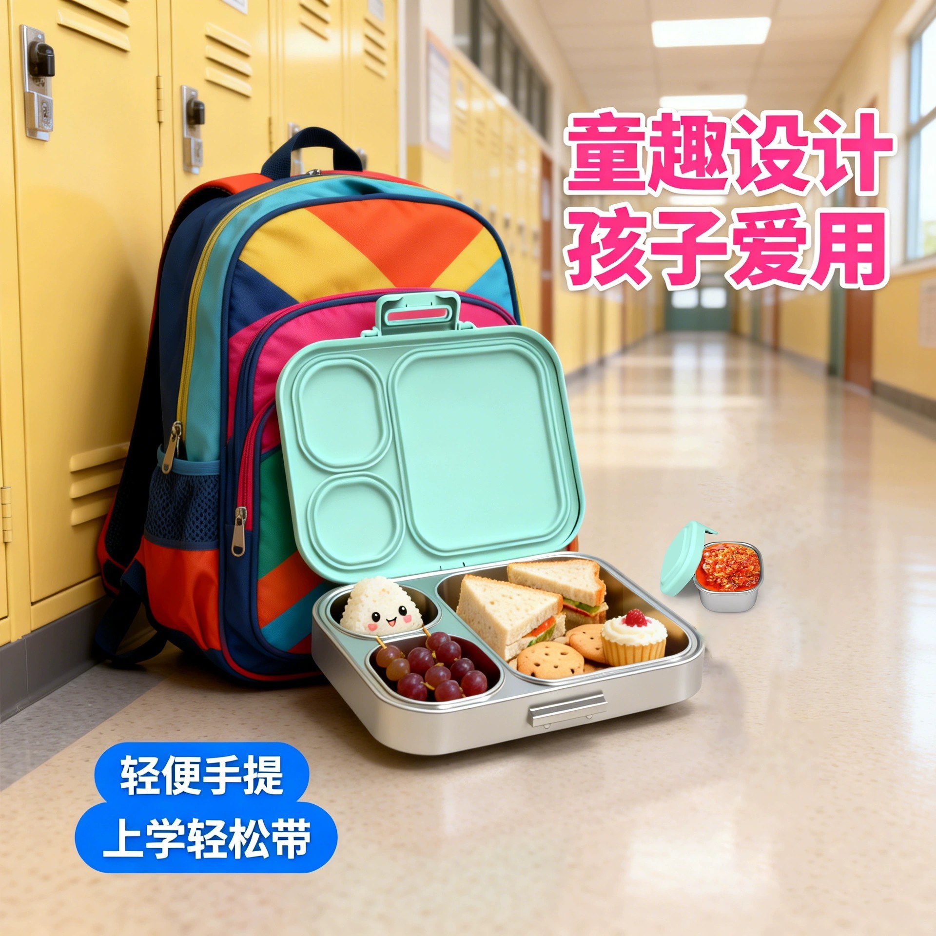 Custom OEM production student lunch boxes, kids' bento boxes, stainless steel divided design, food storage boxes, portable