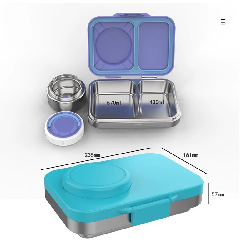 Large-capacity 304 stainless steel lunch box with compartments, raised lid, no mixing of flavors, keeps food warm, convenient for fast meals and travel