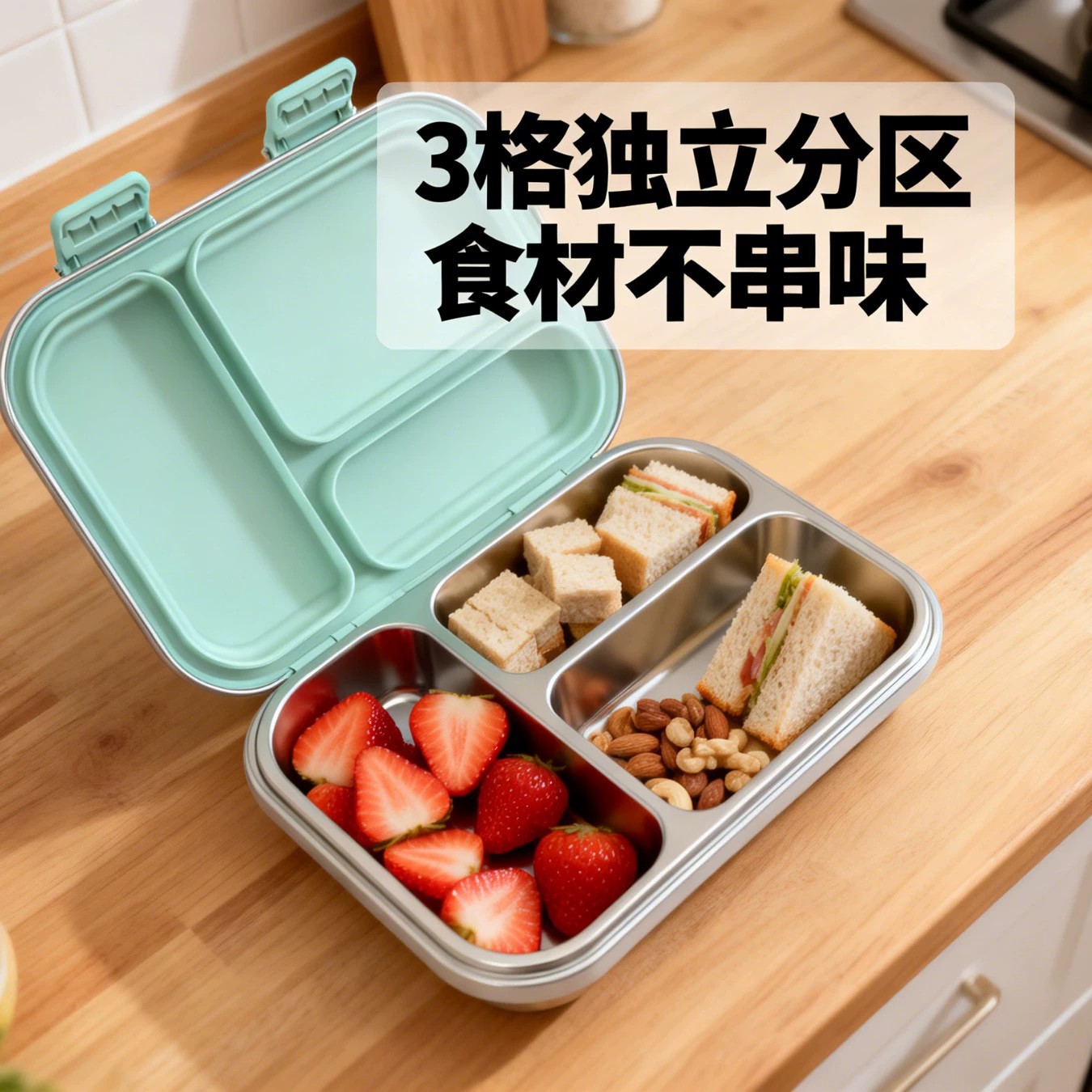 Cross-border direct 304 stainless steel lunch box, compartmentalized for taking meals to work, outdoor camping portable lunch box
