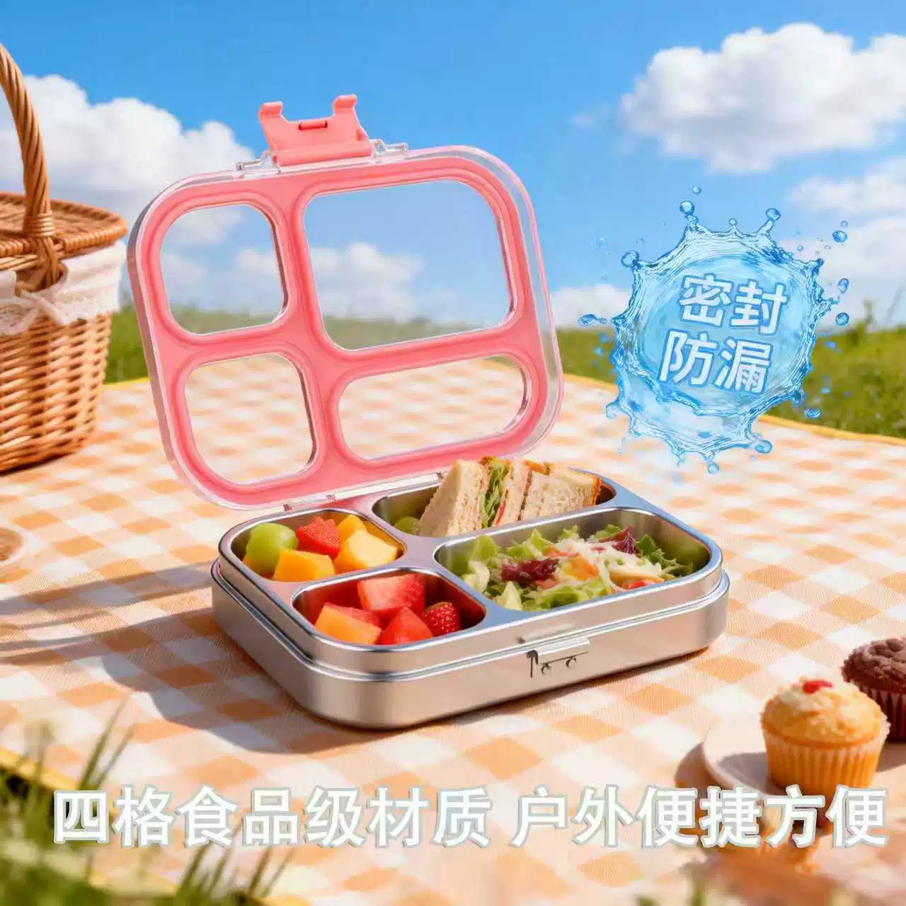 Hot-selling stainless steel airtight divided lunch box, stylish for kids and students