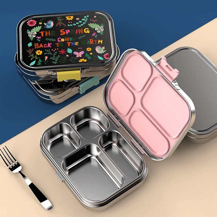Factory direct sale 304 stainless steel kids' lunch box, student and office lunch box, sealed and compartmentalized, stylish lunch box