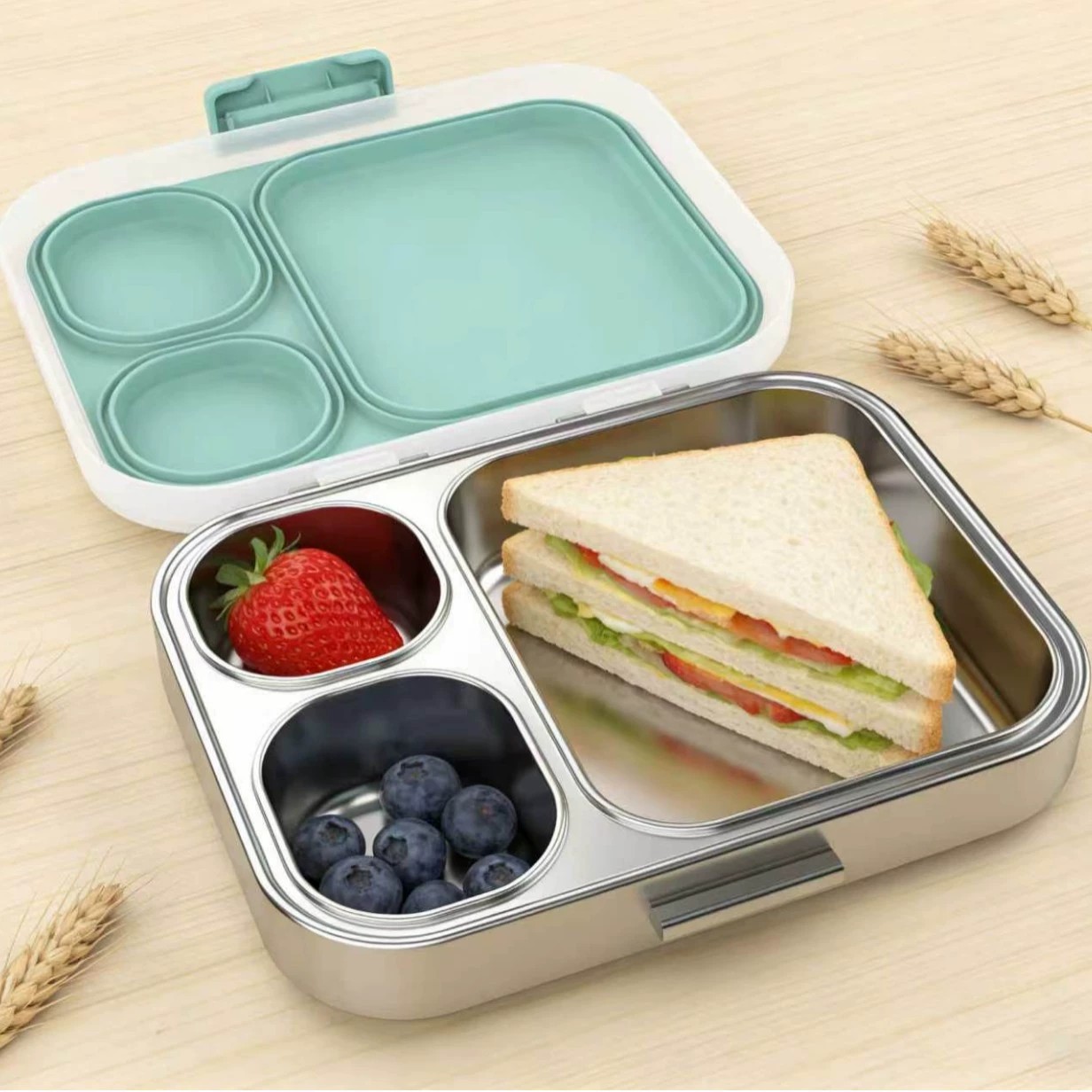Cross-border exclusive 304 food-grade stainless steel lunch box with snap-on lid, sealable bento box, logo-printable sealed lunch box