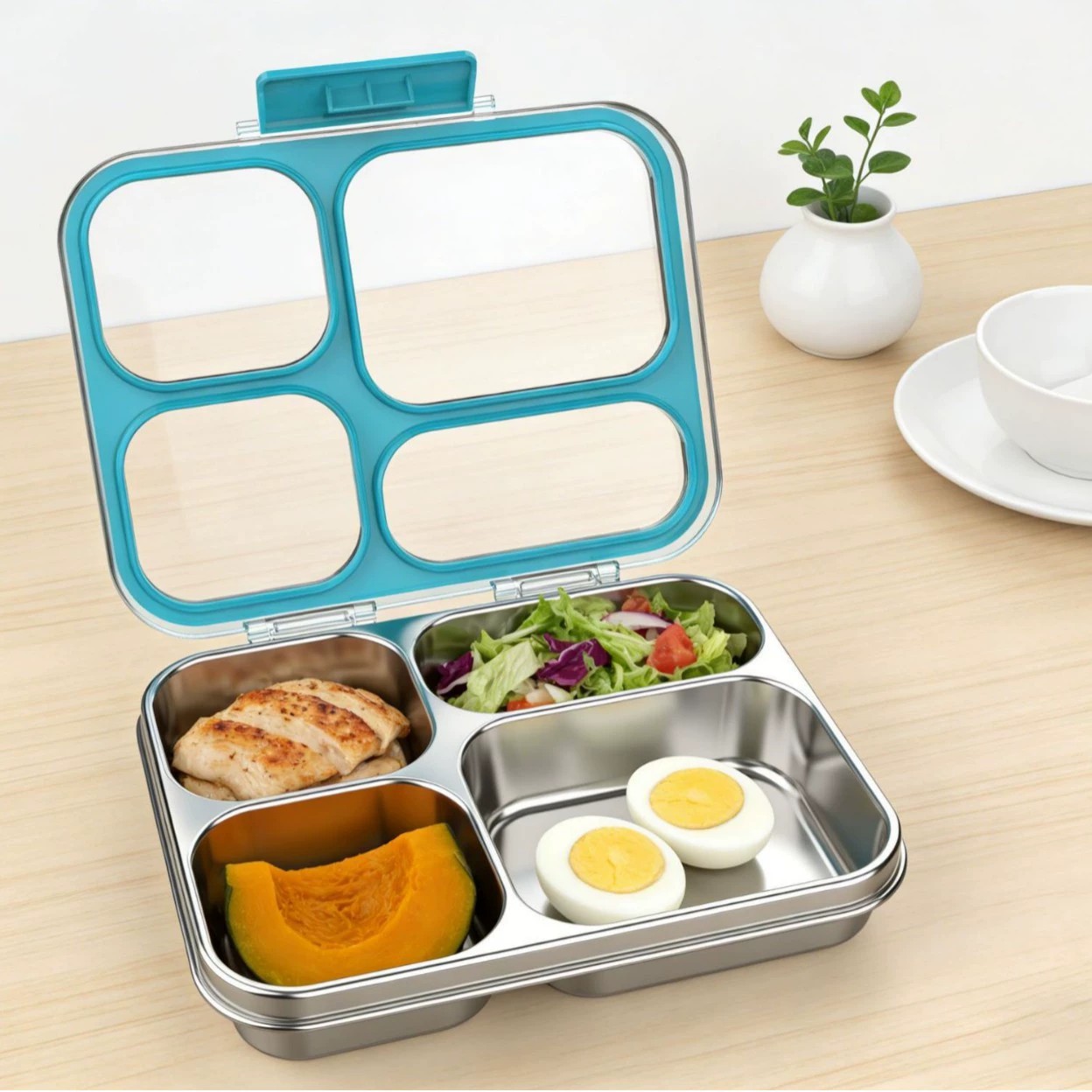 Custom-made stainless steel three-compartment lunch box 304 stainless steel kids' lunch box with seal, student lunch box