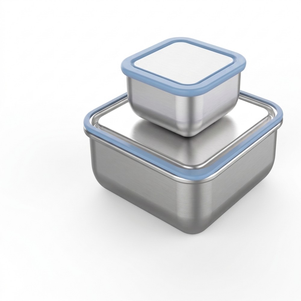 Square Stainless Steel Food Container Collection with Color-Sealed Lids