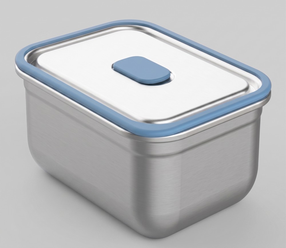 Deep Rectangular Stainless Steel Food Storage Container with Metal Lid