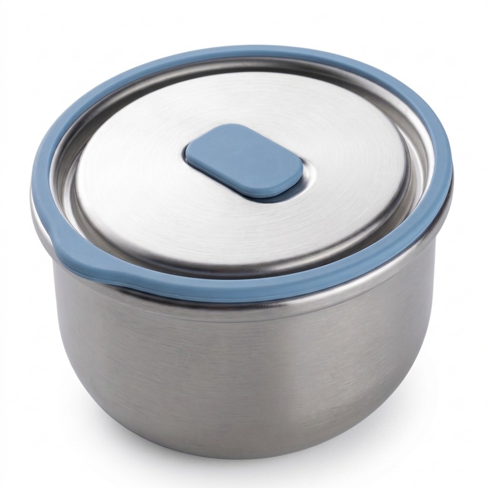 Round Stainless Steel Food Container with Color-Sealed Metal Lid