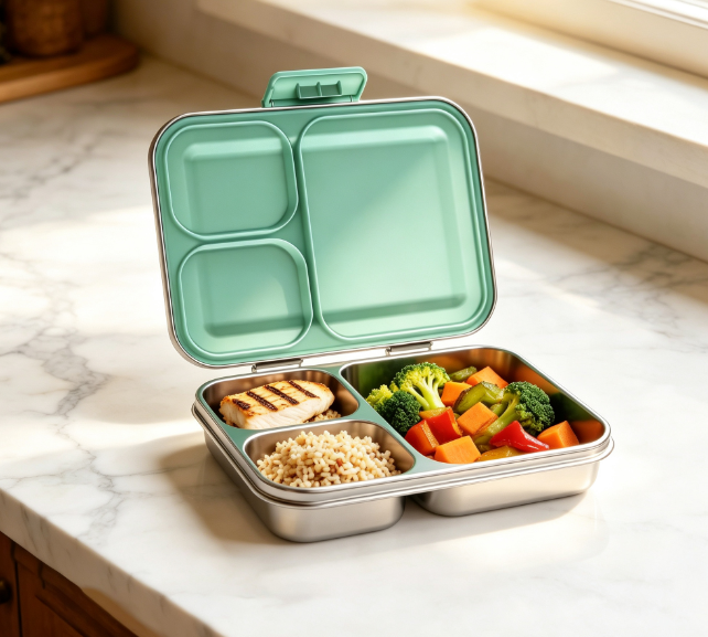 Factory direct 304 stainless steel lunch box with compartments for taking meals to work, portable outdoor camping lunch box
